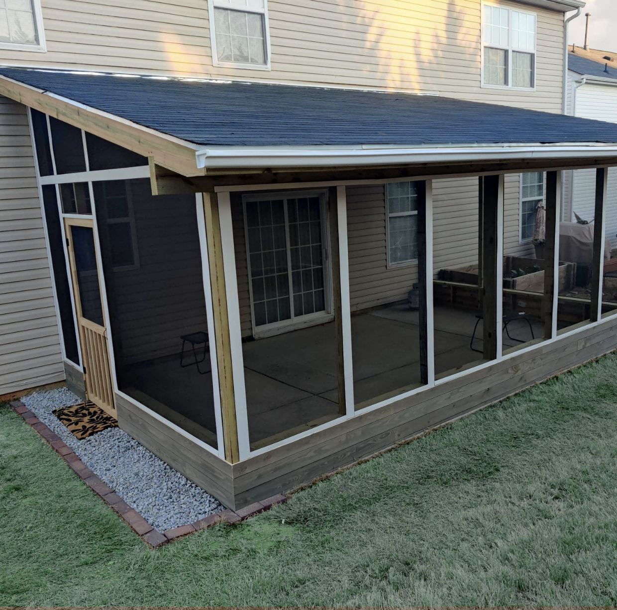 Detailed view of screened deck craftsmanship